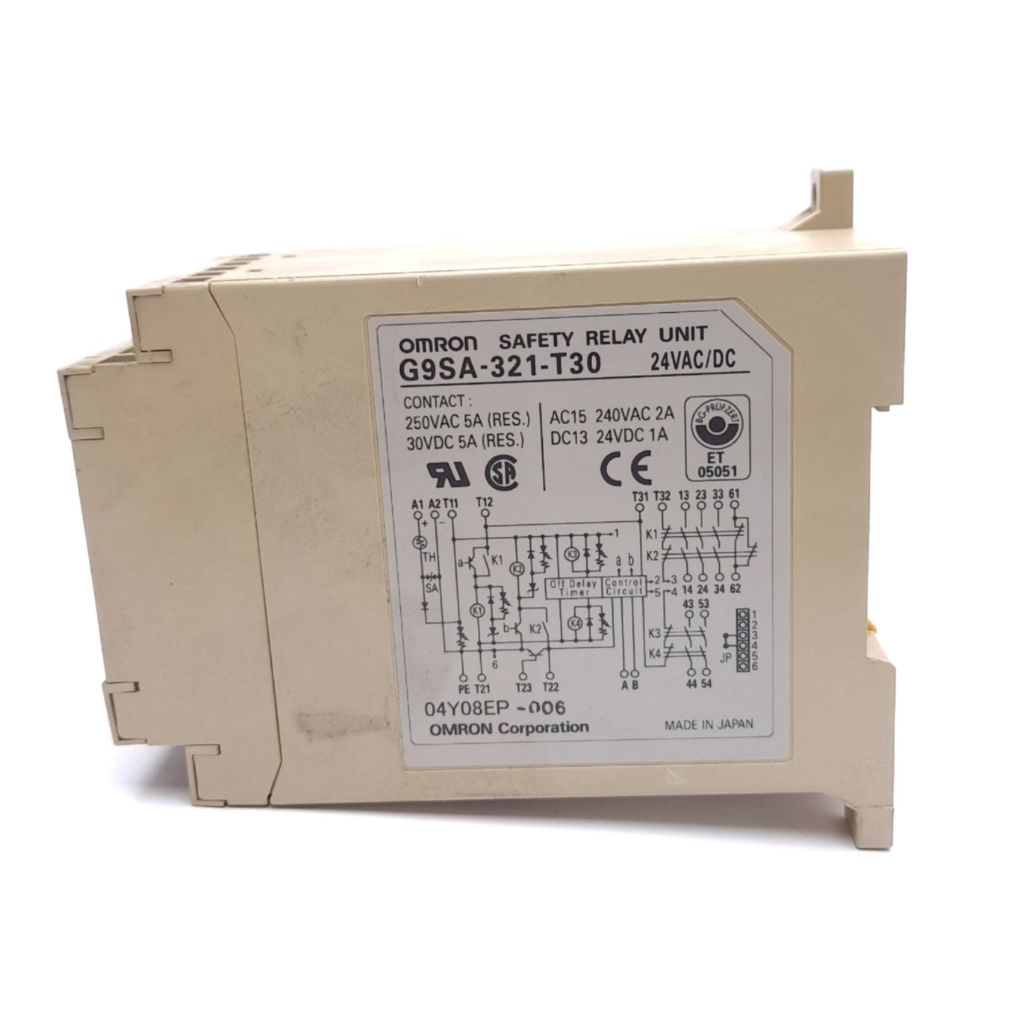 Used Omron G9SA-321-T30 Safety Relay Unit, 24VAC/DC, 3PST-NO, 30-Second Delay