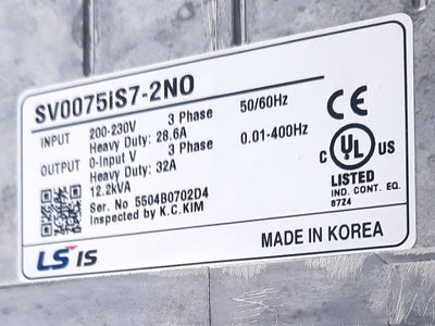 New LS Electric SV0075iS7-2NO Variable Frequency Drive 3 Phase 240VAC, 46A, 32A