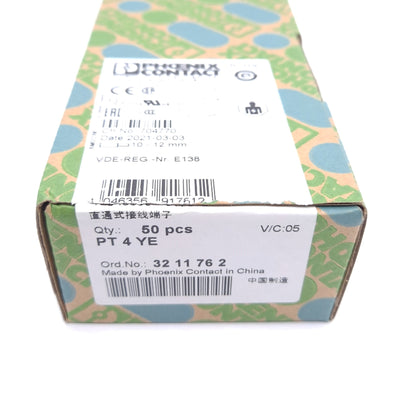 New Lot of 50 Phoenix Contact 3211762 PT 4 YE Terminal Block, 1-Level, 2-Connection