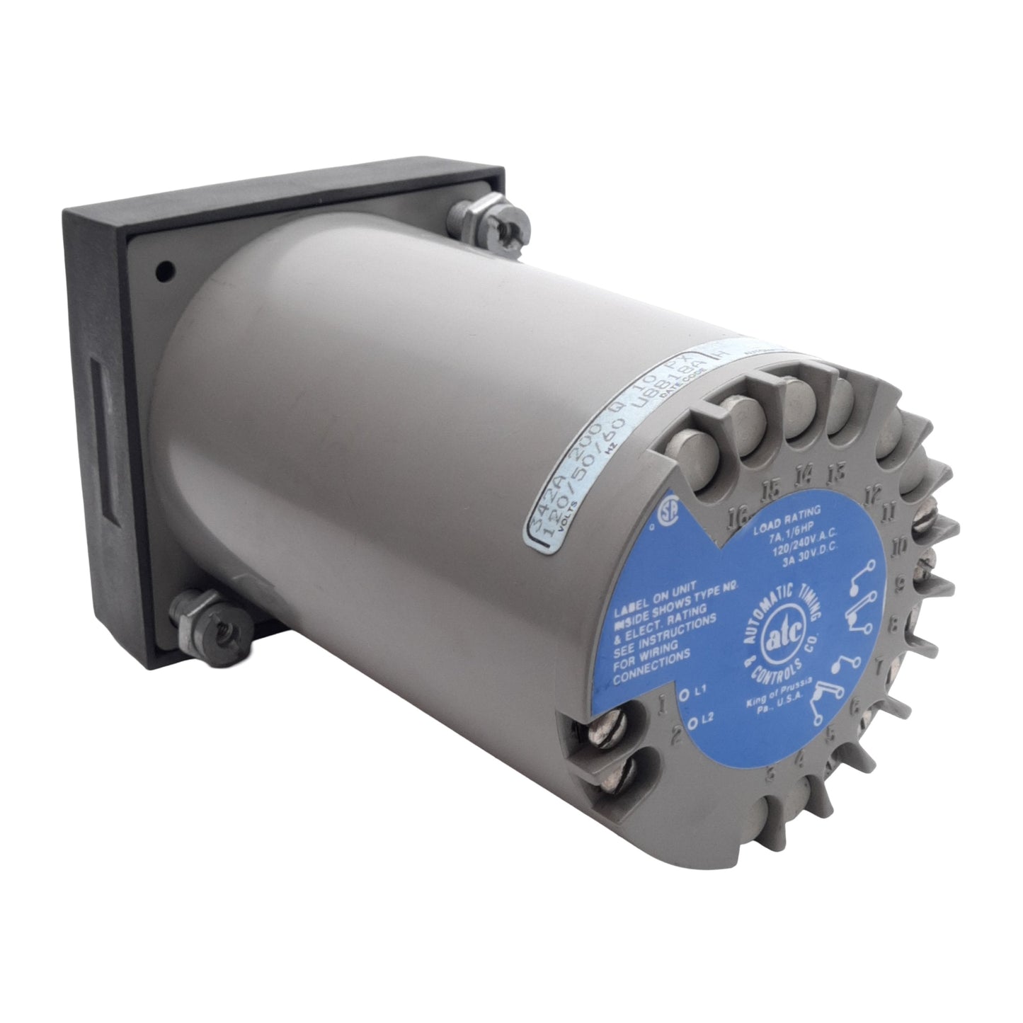 Used ATC 342A-200-Q-10-PX Multi-Range Repeat Cycle Timer, 120VAC, DPDT, 1sec~10hr