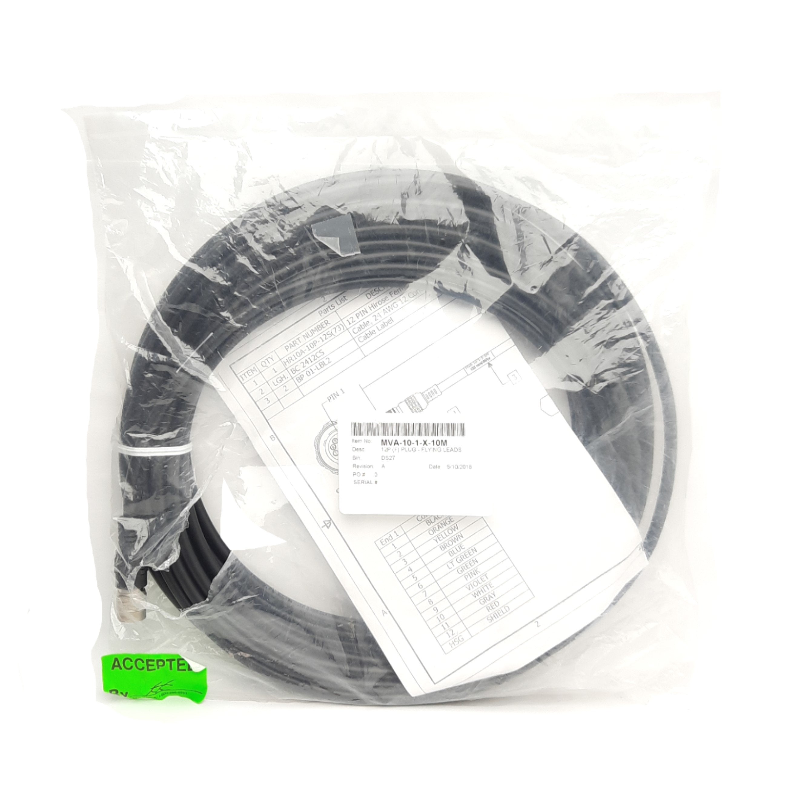 CEI MVA-10-1-X-10M Machine Vision Cable, 12-Pin Hirose Female To Leads ...