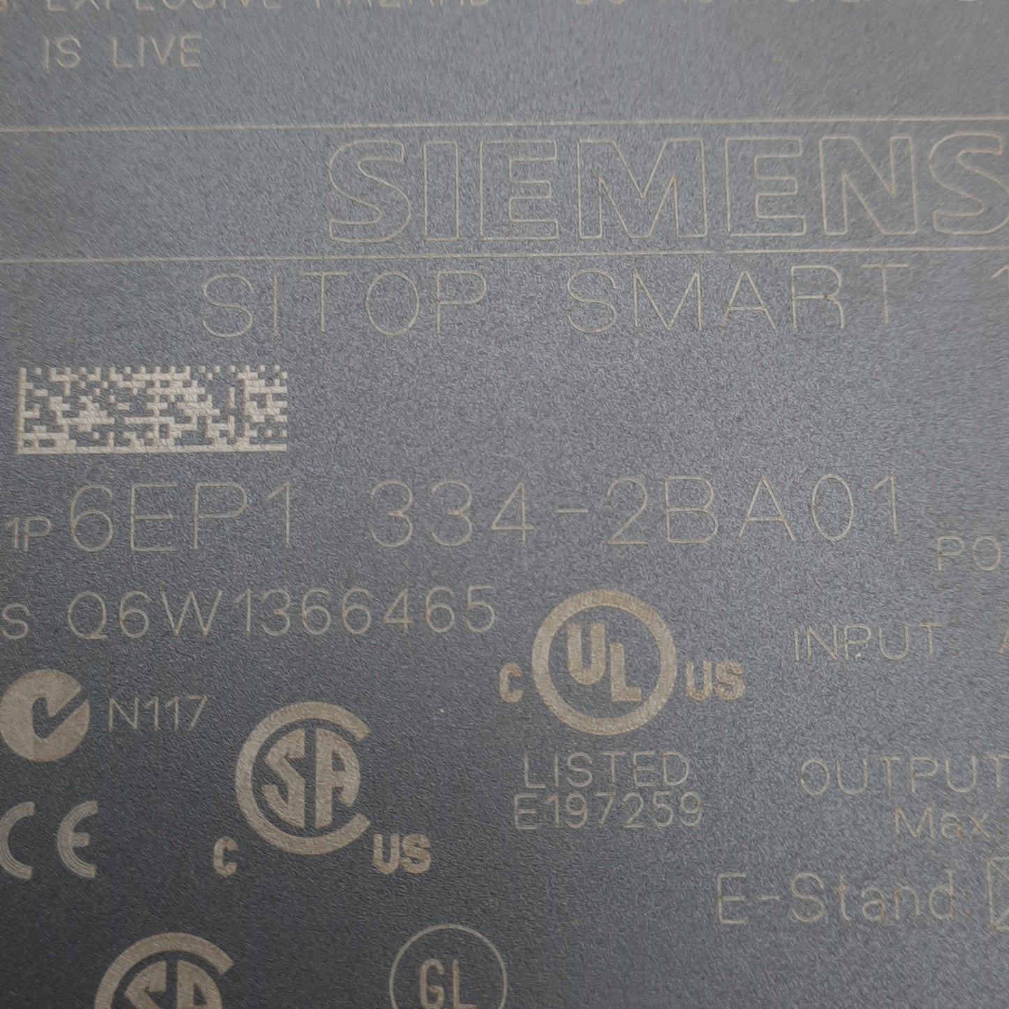 Used Siemens 6EP1 334-2BA01 PLC Power Supply 120/230VAC Input, 24VDC Output, DIN Rail