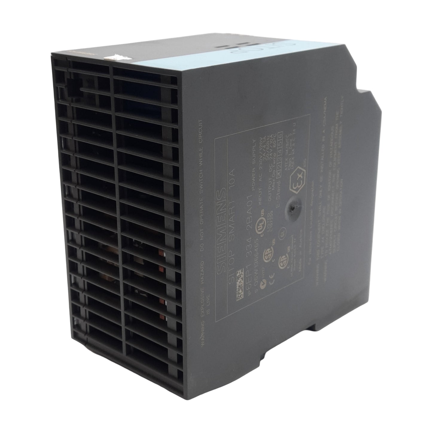 Used Siemens 6EP1 334-2BA01 PLC Power Supply 120/230VAC Input, 24VDC Output, DIN Rail