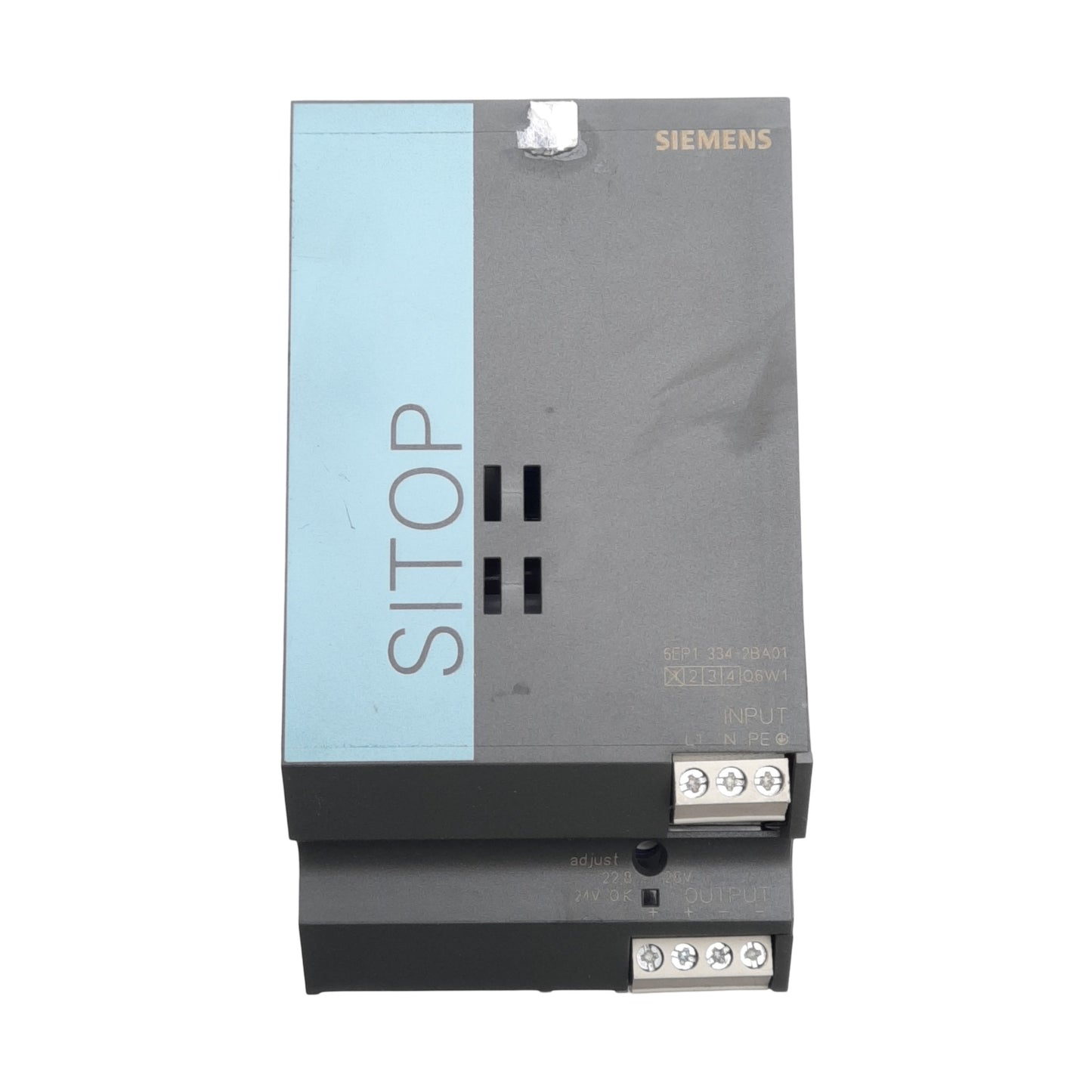 Used Siemens 6EP1 334-2BA01 PLC Power Supply 120/230VAC Input, 24VDC Output, DIN Rail