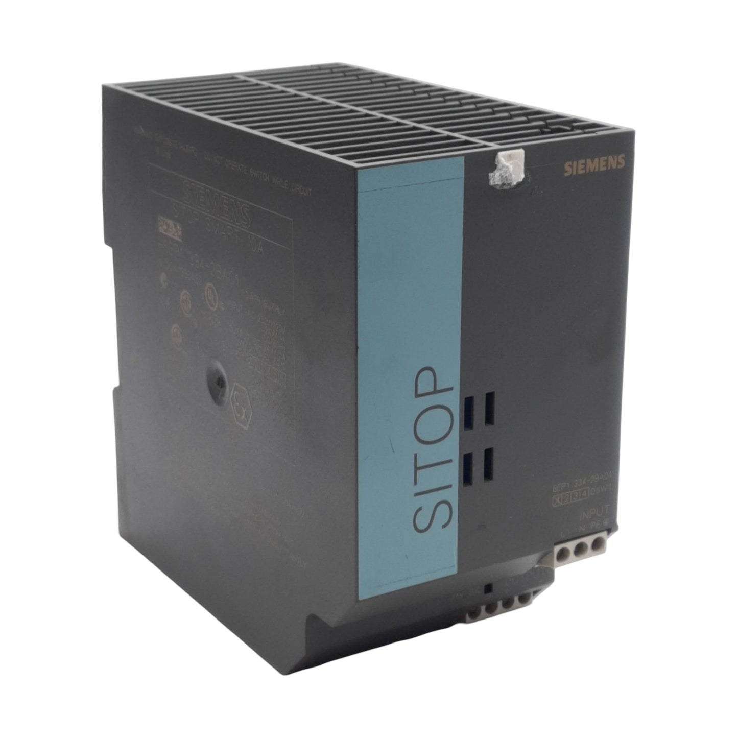 Used Siemens 6EP1 334-2BA01 PLC Power Supply 120/230VAC Input, 24VDC Output, DIN Rail