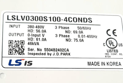 New LS Electric LSLV0300S100-4CONDS Inverter AC Drive 3 Phase 480VAC 75A 61A