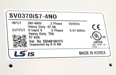 New LS Electric SV0370IS7-4NOD Variable Frequency Drive 3 Phase 480VAC 91A 75A