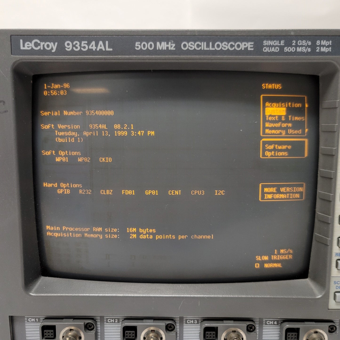 Used LeCroy 9354AL Digital Oscilloscope 4-Channel, 500MHz, 2GSa/s, Monochrome CRT