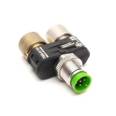 New – Open box Murr Elektronik 7000-41131 Slimeline T-Coupler M12 Male to (x2) M12 Female A-Cod