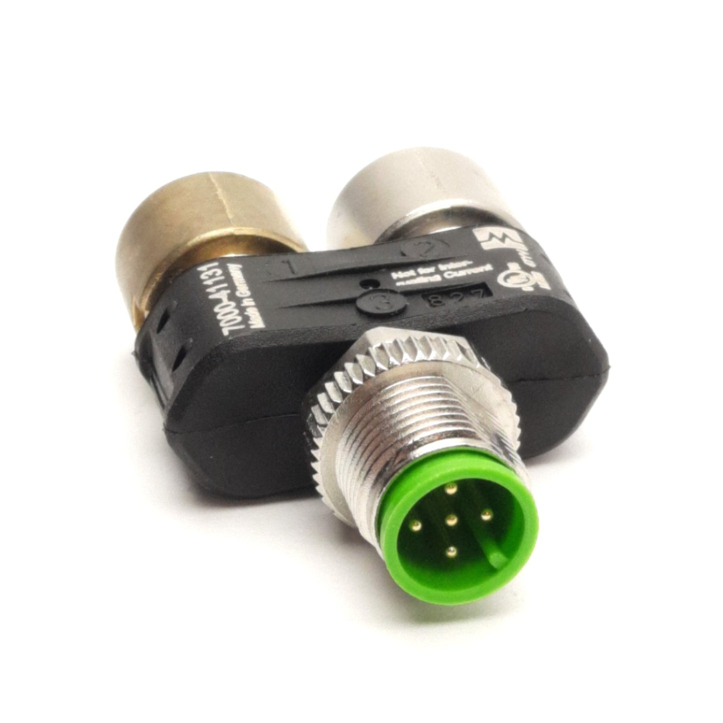 New – Open box Murr Elektronik 7000-41131 Slimeline T-Coupler M12 Male to (x2) M12 Female A-Cod