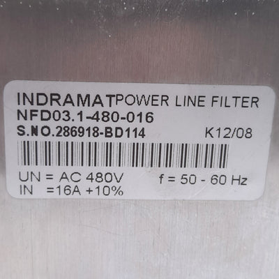 Used Rexroth Indramat NFD03.1-480-016 Power Line Filter, 480VAC 16A, For HCS02