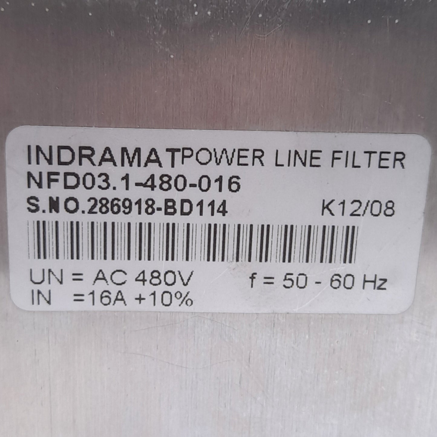 Used Rexroth Indramat NFD03.1-480-016 Power Line Filter, 480VAC 16A, For HCS02