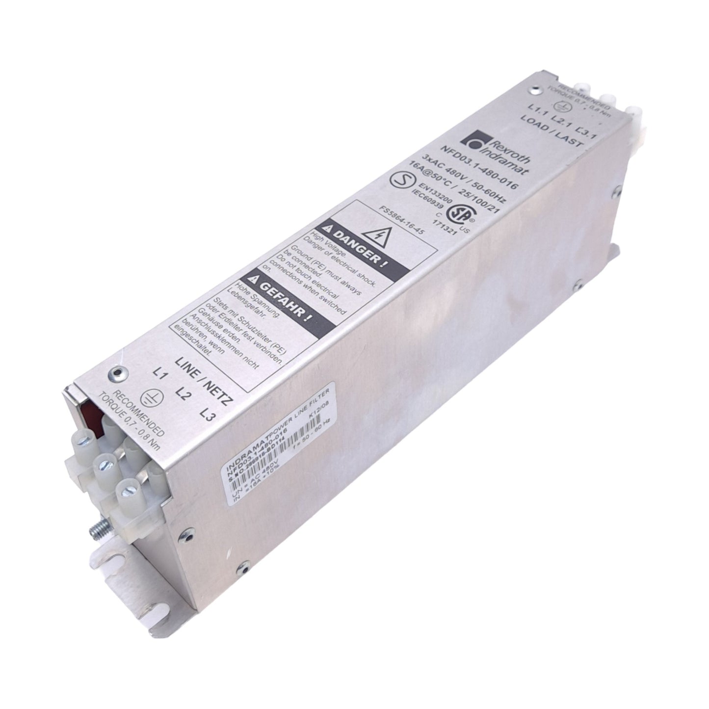 Used Rexroth Indramat NFD03.1-480-016 Power Line Filter, 480VAC 16A, For HCS02