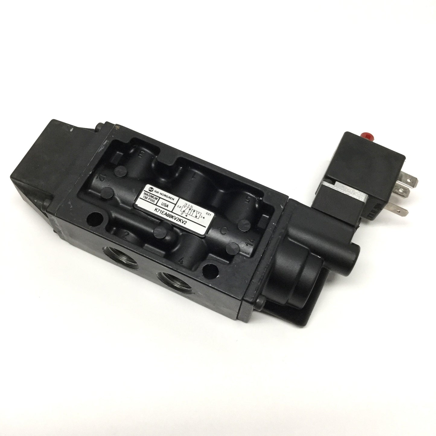 Used Norgren K71EA00KV2KV2 Inline Spool Solenoid Valve 5-Port, 2-Position 120VAC