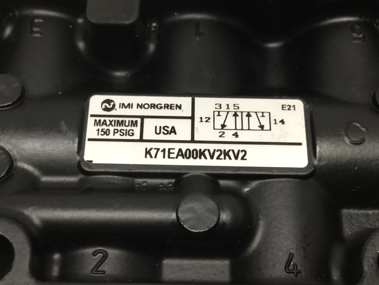 Used Norgren K71EA00KV2KV2 Inline Spool Solenoid Valve 5-Port, 2-Position 120VAC