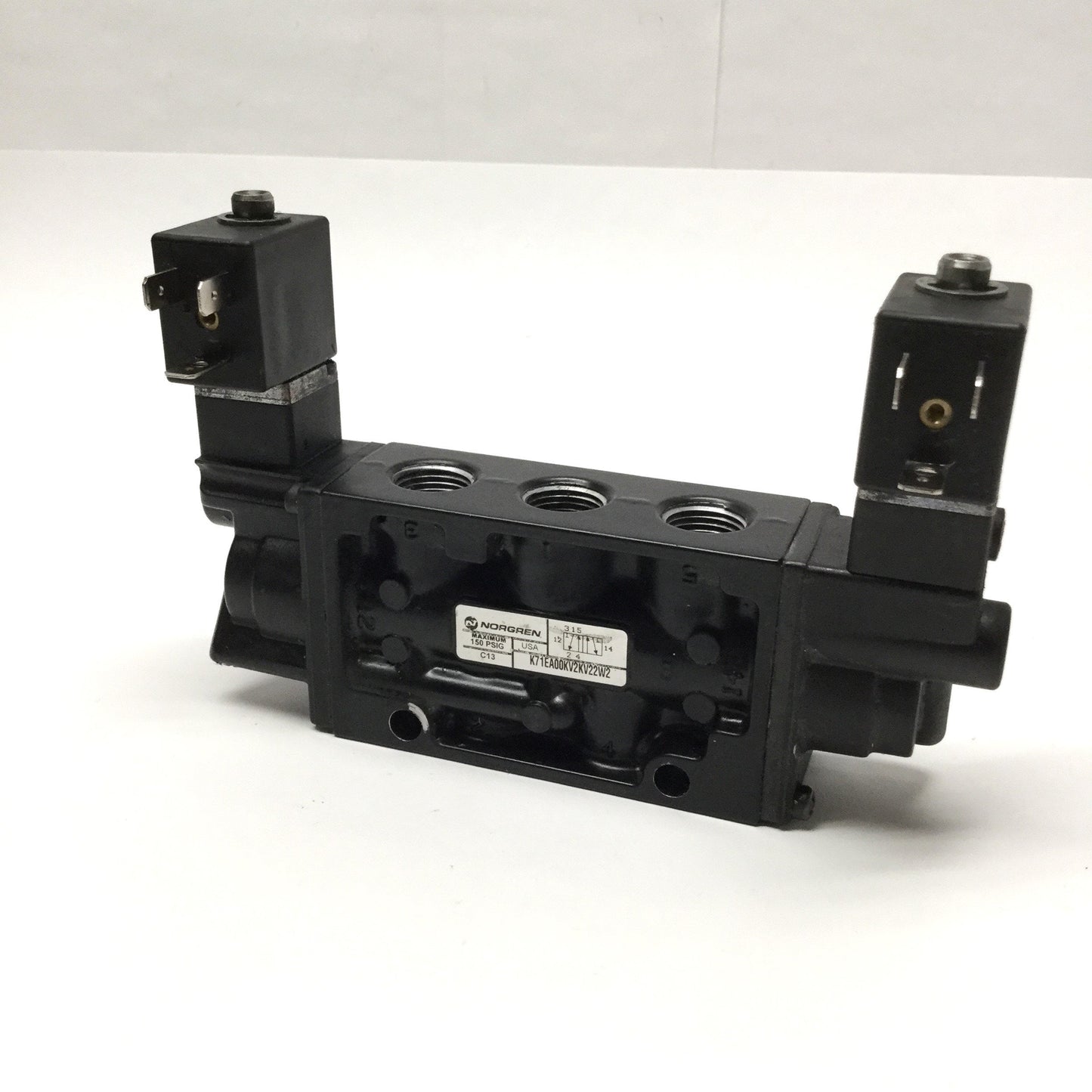 Used Norgren K71EA00KV2KV22W2 Inline Spool Solenoid Valve 5-Port, 2-Position 24VDC