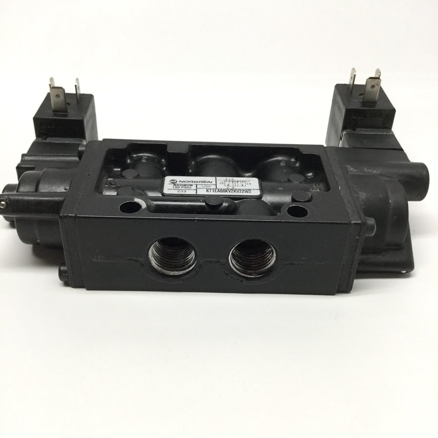 Used Norgren K71EA00KV2KV22W2 Inline Spool Solenoid Valve 5-Port, 2-Position 24VDC