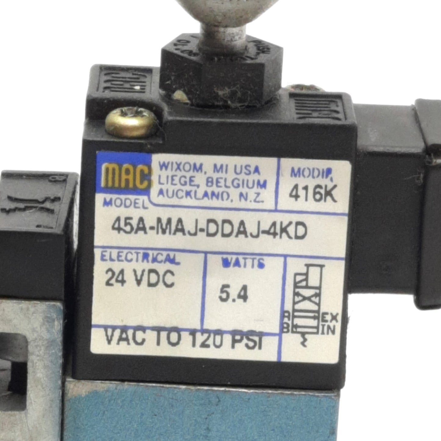 Used Mac Valves 45A-MAJ-DDAJ-4KD Solenoid Valve 1/8in NPT, 4/2-Way, 24VDC Coil