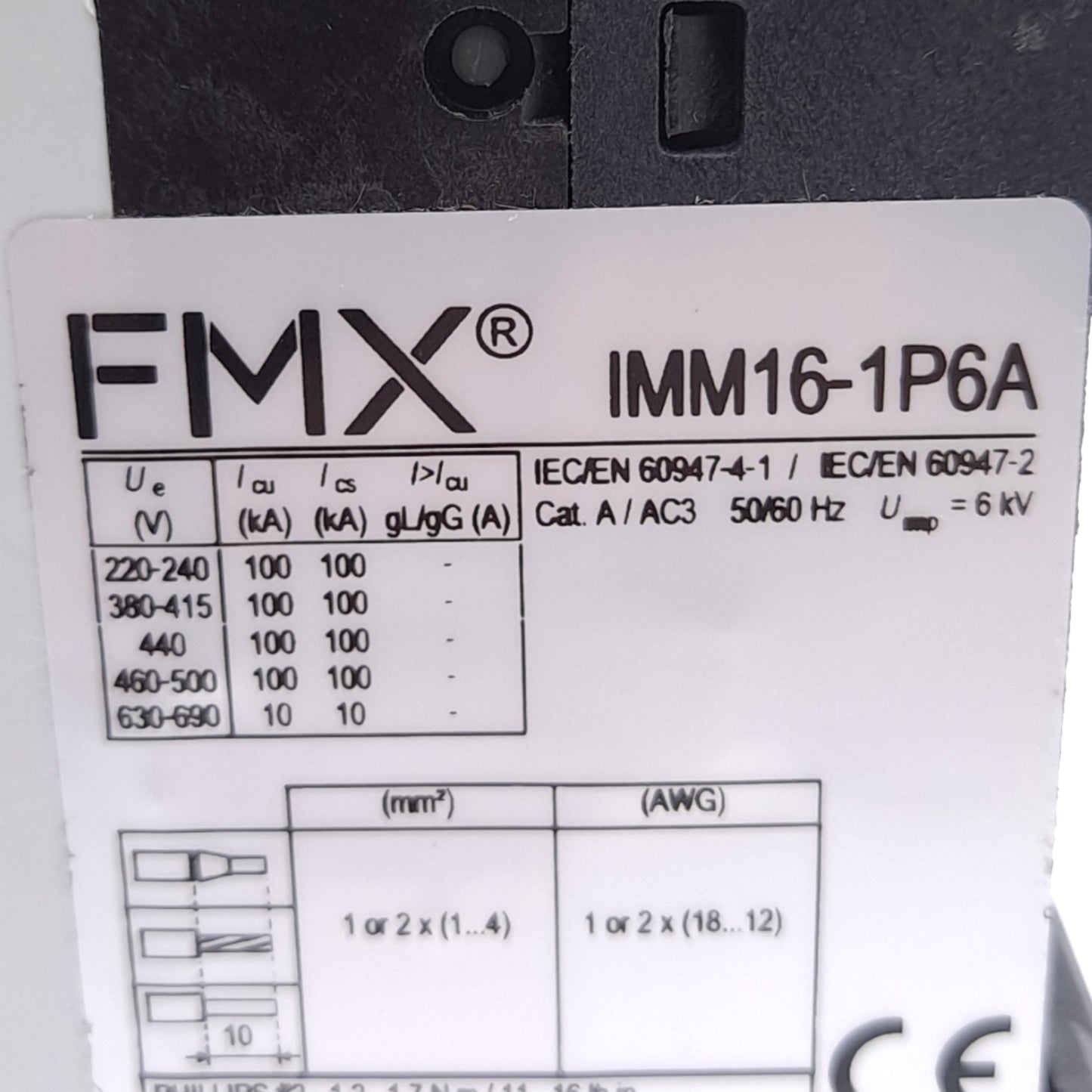 Used FMX IMM16-1P6A Motor Circuit Protector, 690V, 1.6A, DIN Rail, Screw Terminal