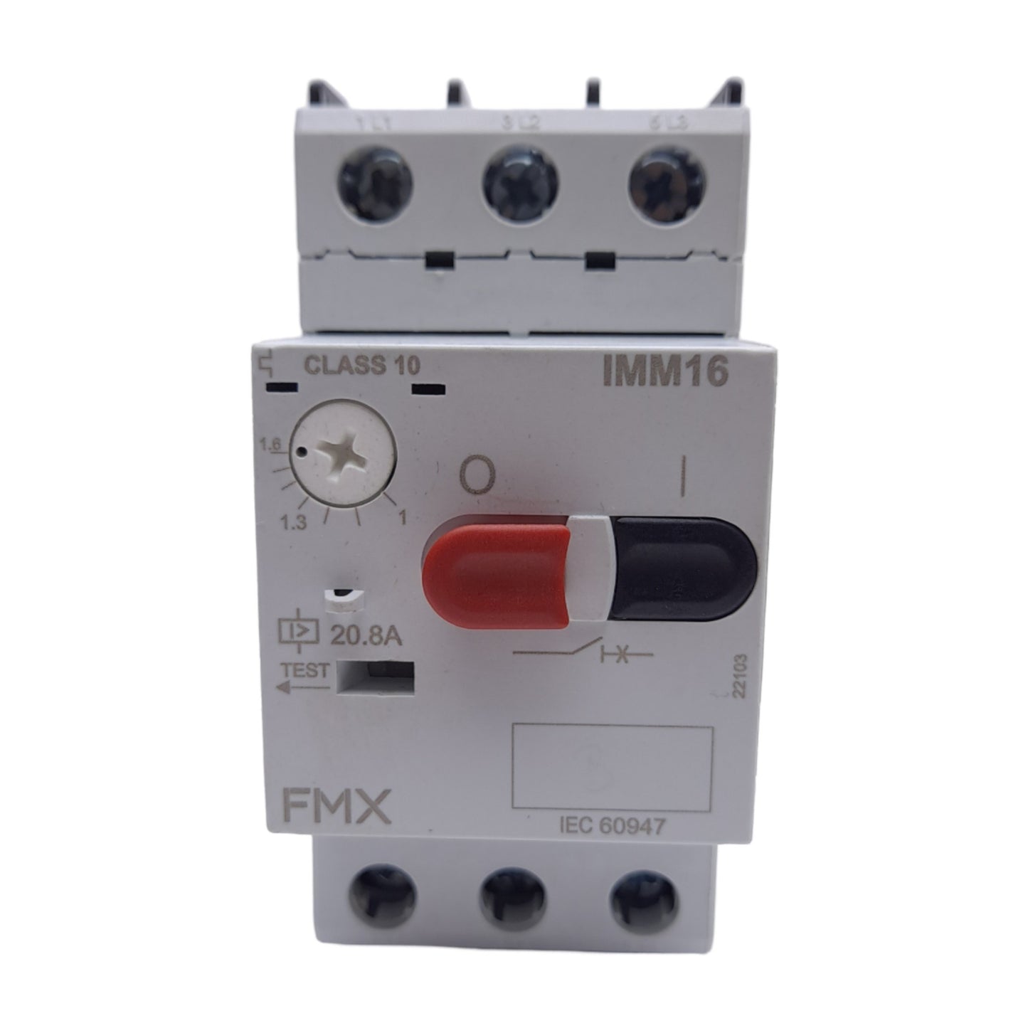 Used FMX IMM16-1P6A Motor Circuit Protector, 690V, 1.6A, DIN Rail, Screw Terminal