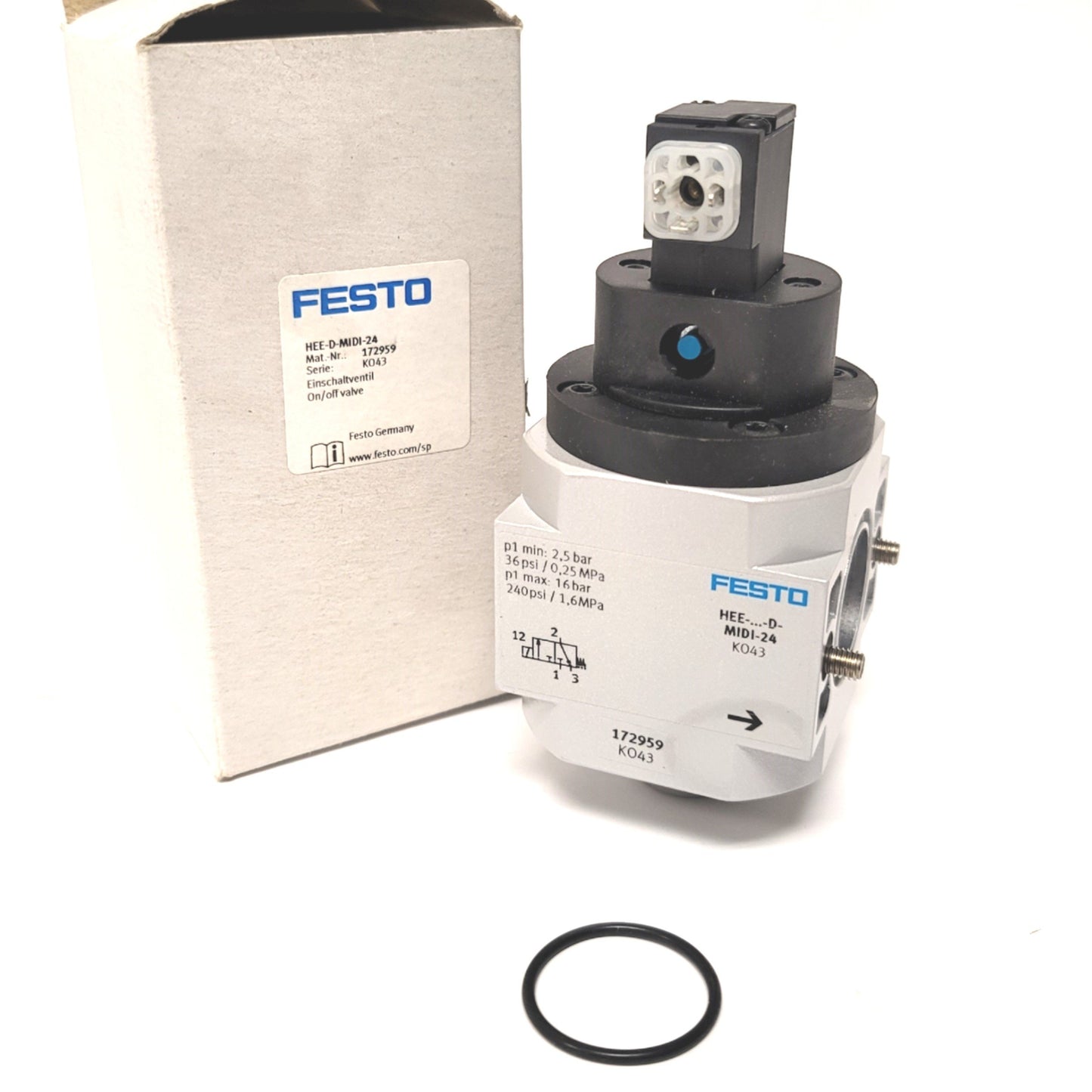 New Festo HEE-D-MIDI-24 On/Off Start Valve 2.5-16bar, 24VDC, G1/4, 3/2-Way