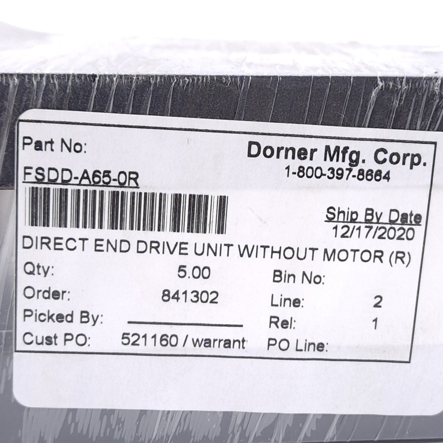 New – Open box Dorner FSDD-A65-0R Direct End Drive Unit, ø20mm Shaft, For FlexMove FS Conveyor