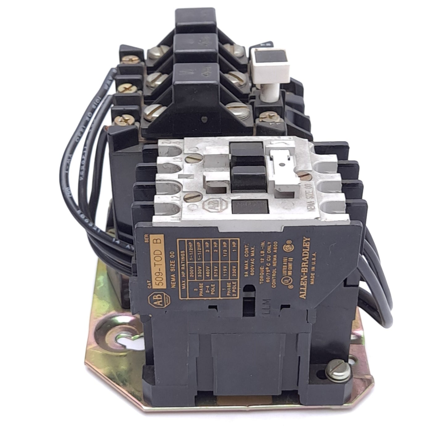 Used Allen Bradley 509-TOD Full Voltage Starter, Size 00, 120VAC Coil, 600VAC 9A