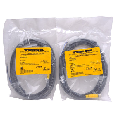 New Lot of 2 Turck PKG 3M-2/S760 U-10324 Cable, M8 3-Pin Female, 2m Length