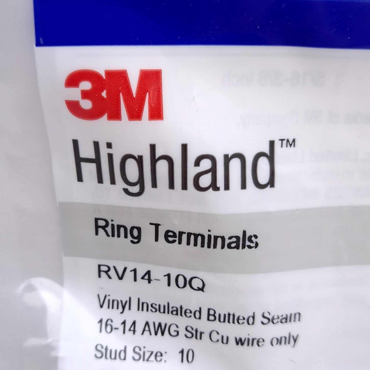 New Lot of 100 3M RV14-10Q Ring Terminal, 16-14 AWG, Stud Size #10, Vinyl Insulated