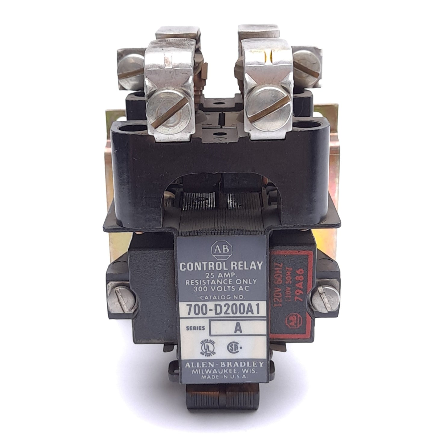 Used Allen Bradley 700-D200A1 Control Relay, 2-Pole, 2 NO, 25A, 110/120VAC Coil