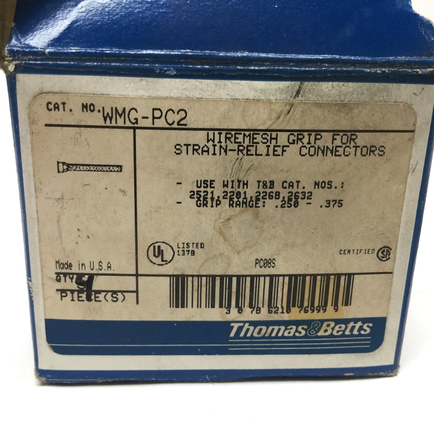 New – Open box Lot of 4 Thomas & Betts WMG-PC2 Wiremesh Grip Cable Strain Relief Ø0.250-0.375"