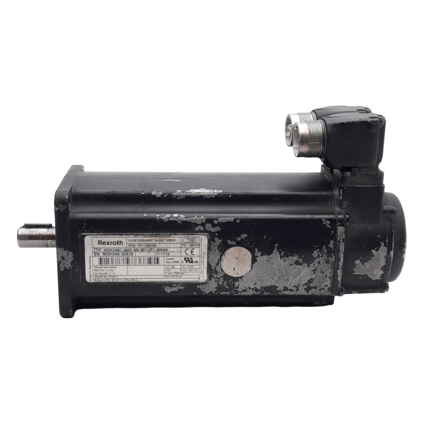Used Rexroth MSK040C-0600-NN-M1-UP1-NNNN Synchronous Motor 3Ø 600VAC 3.1A 82mm Frame