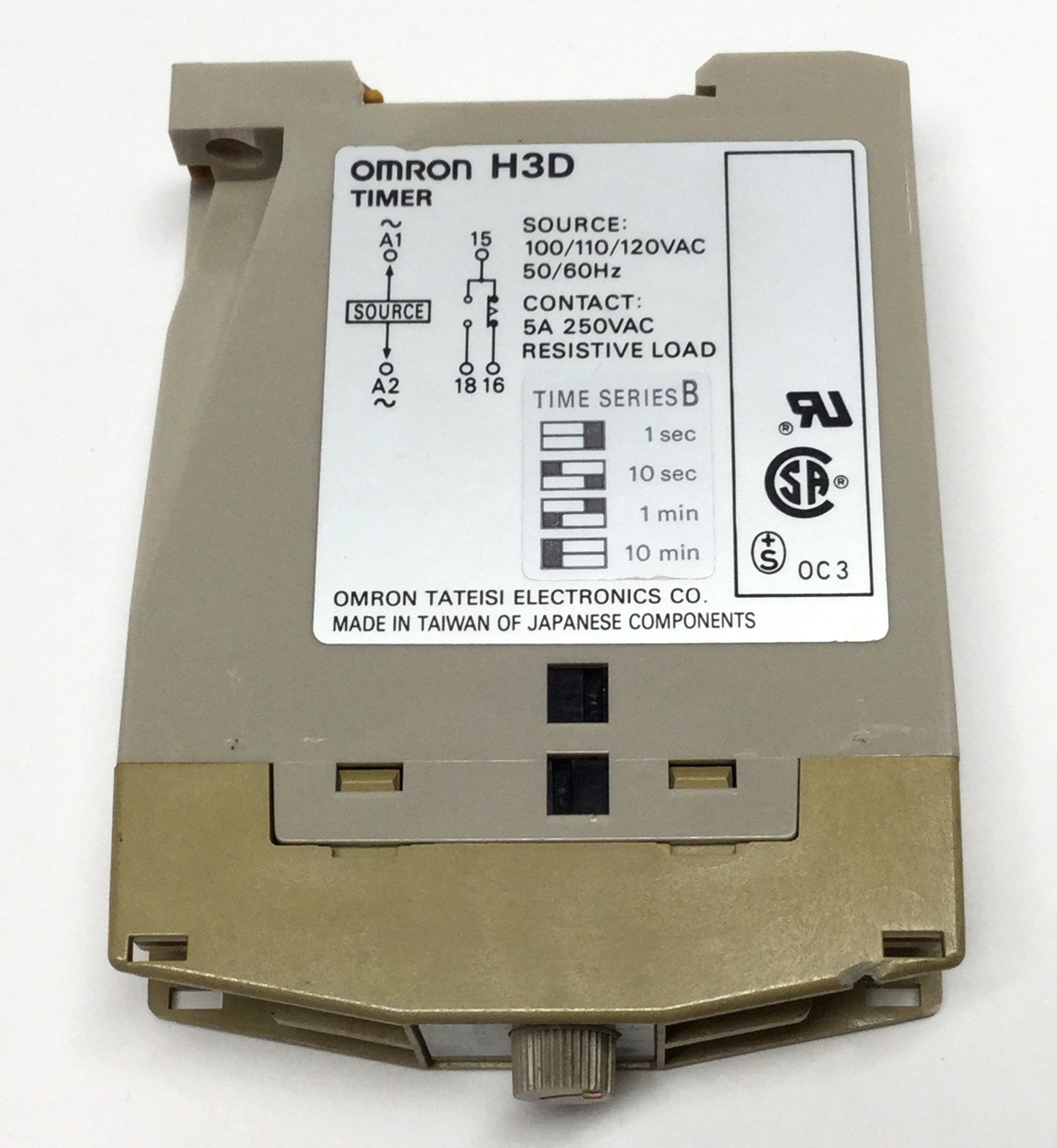Used Omron H3D-B-100/100/120VAC Timer, 1s/10s/1min/10min, 250VAC 5A SPDT