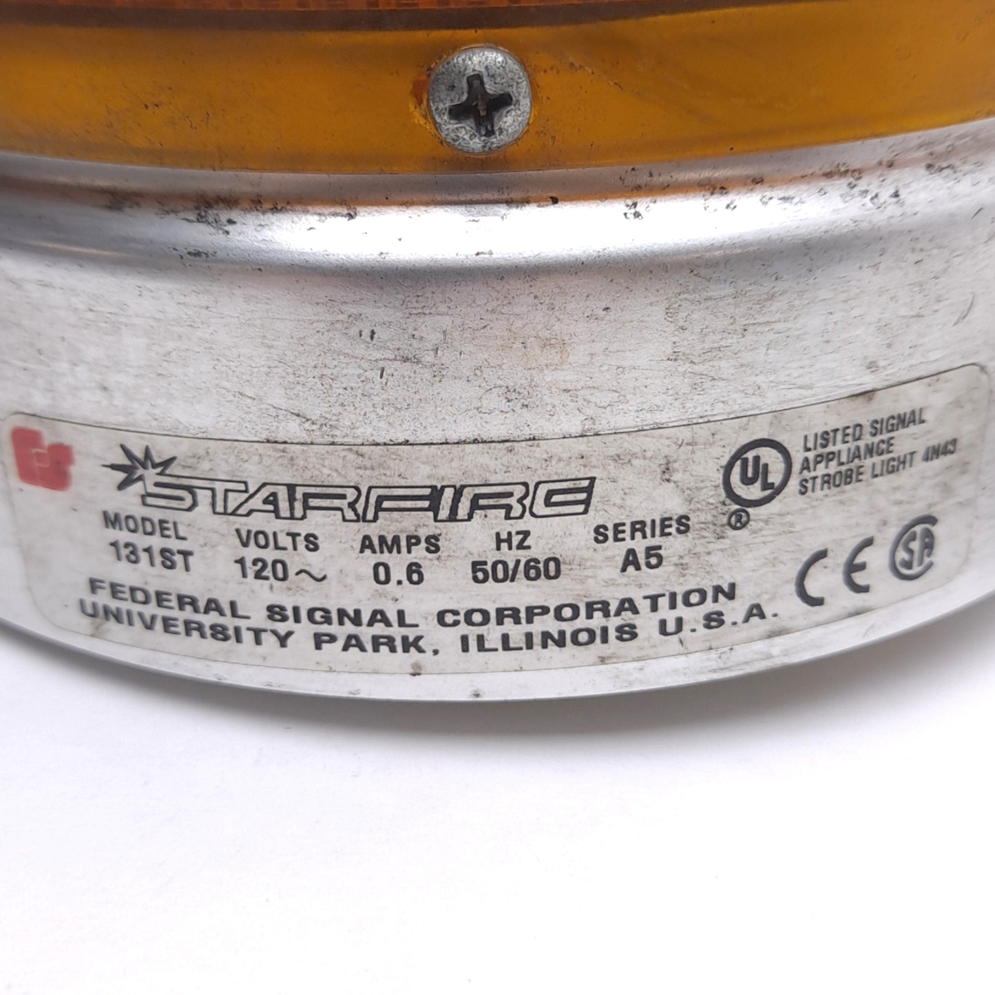 Used Federal Signal 131ST-120A Strobe Warning Light, 120VAC, Amber Lens, 1/2in NPT