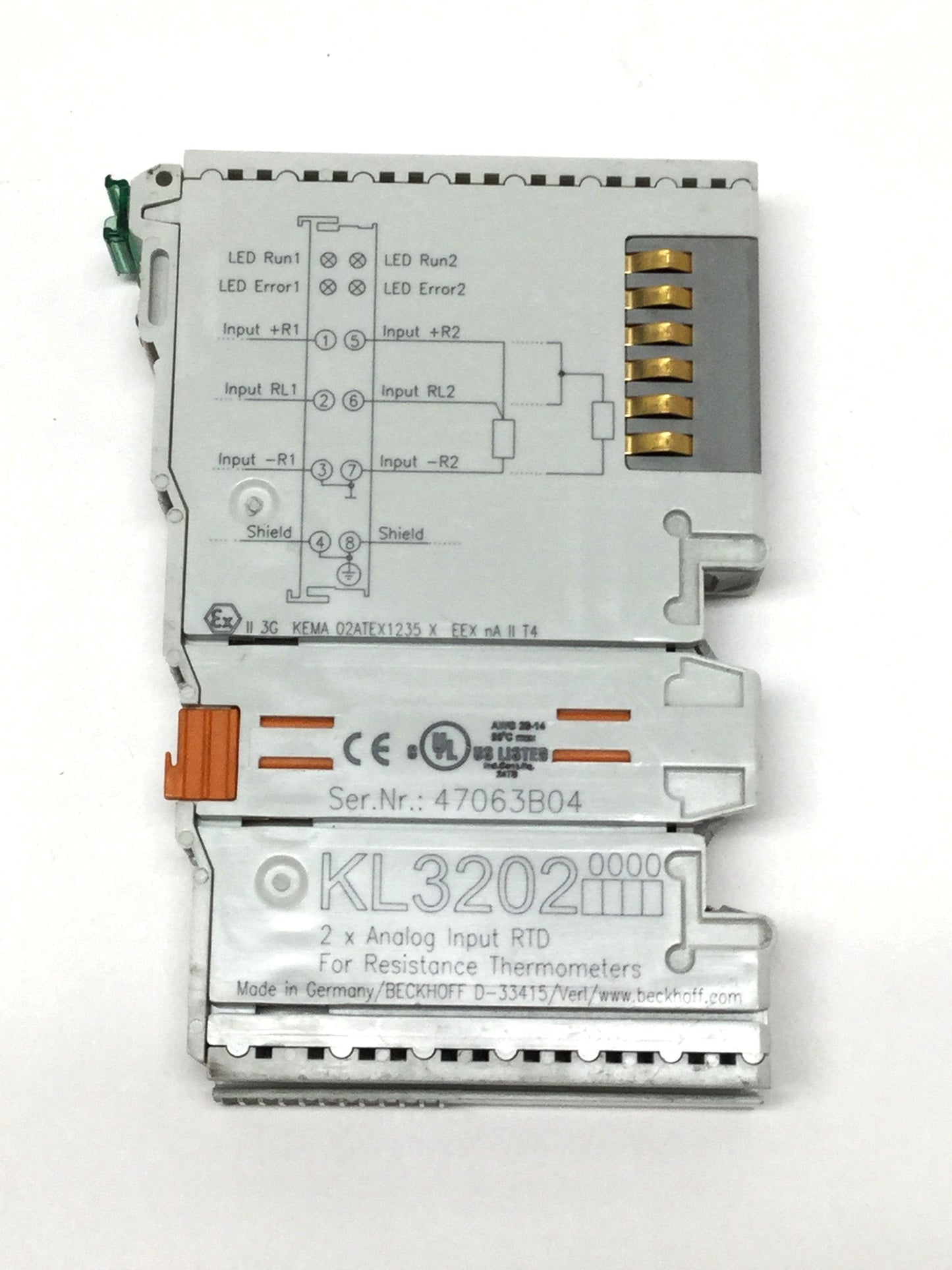 Used Beckhoff KL3202 Analog RTD Input Bus Terminal Module 2-Channel 2-/3-Wire