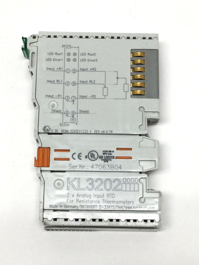 Used Beckhoff KL3202 Analog RTD Input Bus Terminal Module 2-Channel 2-/3-Wire