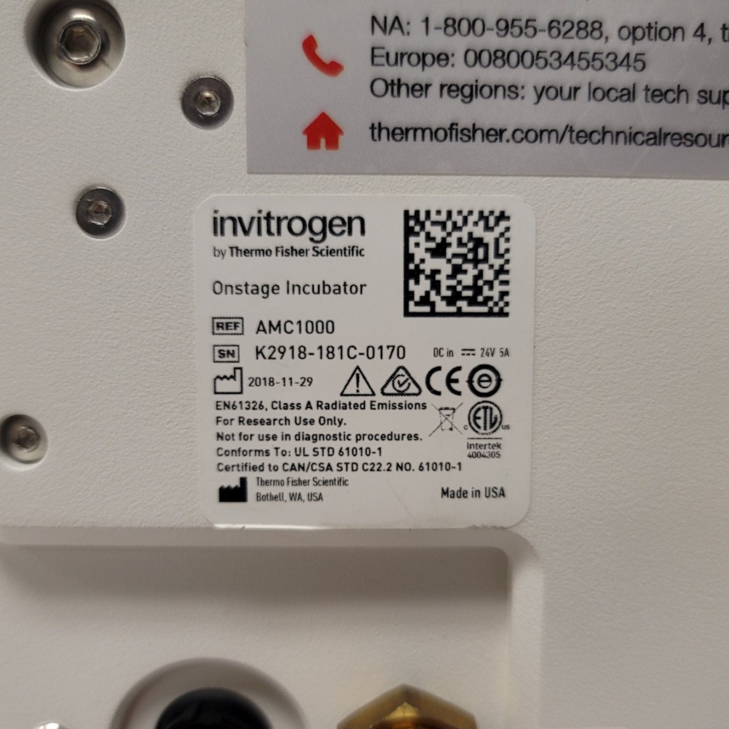 Used Thermo Fisher Invitrogen AMC1000 EVOS Onstage Incubator For EVOS FL Auto/Auto 2