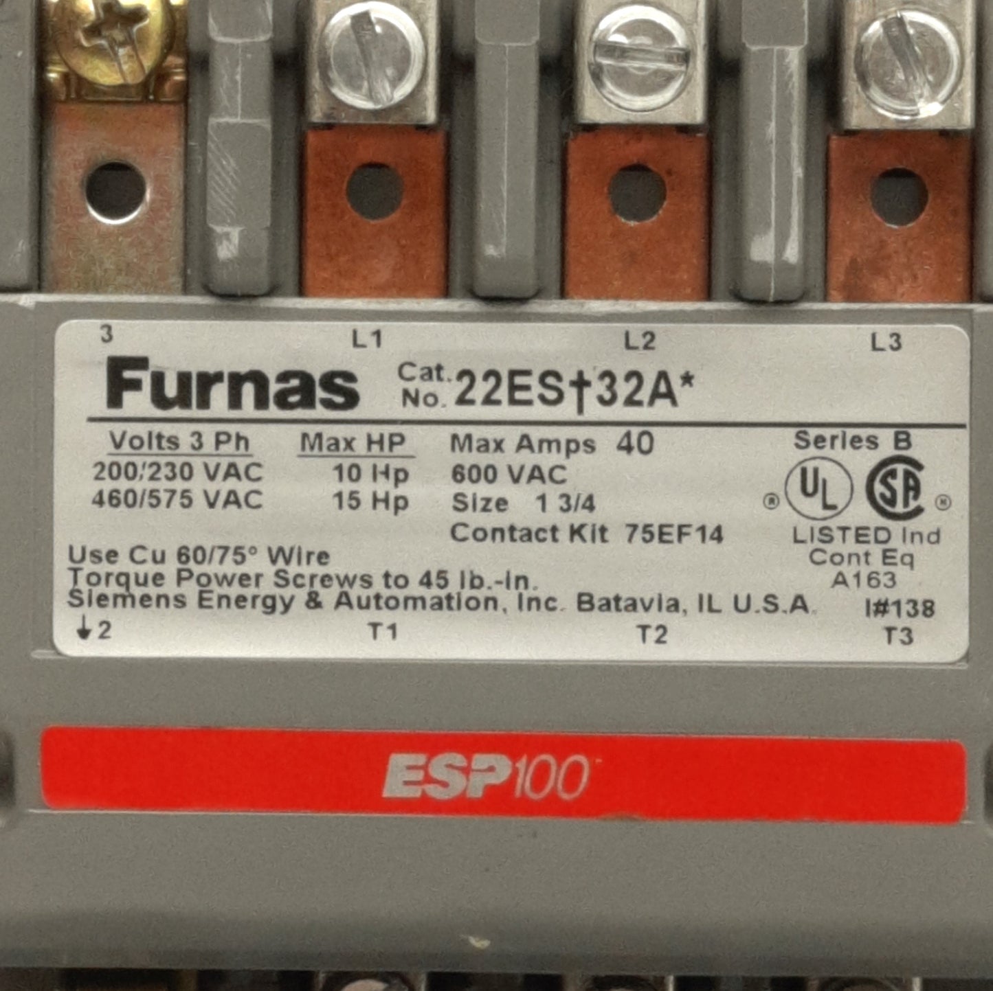 Used Siemens 48ASG3M20 Overload Relay w/ Phase Loss Circuit, 3-PH 600VAC, 40A Max
