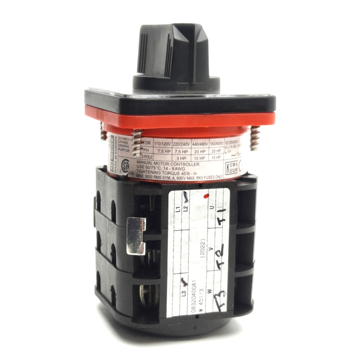 Used Merz W451/3 NON-UL Reversing Disconnect Switch, 32A 3-Poles, 600VAC 3-Phase