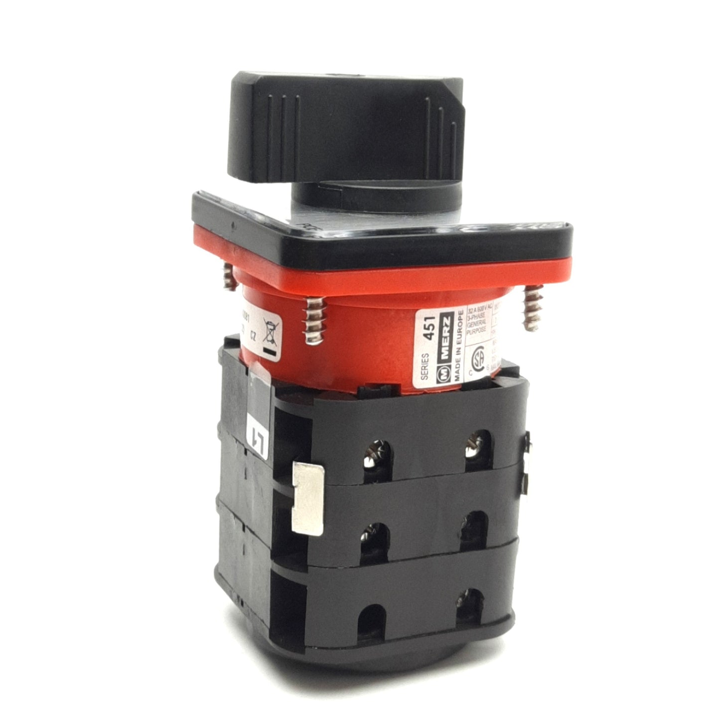 Used Merz W451/3 NON-UL Reversing Disconnect Switch, 32A 3-Poles, 600VAC 3-Phase