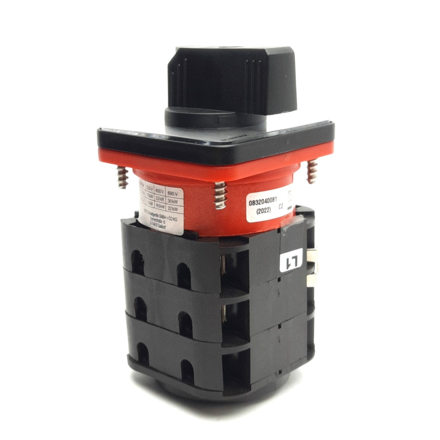 Used Merz W451/3 NON-UL Reversing Disconnect Switch, 32A 3-Poles, 600VAC 3-Phase