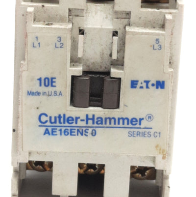 Used Eaton AE16ENS0 10E Motor Starter, 3-Poles, 600VAC 25A Contact, 110-120VAC Coil