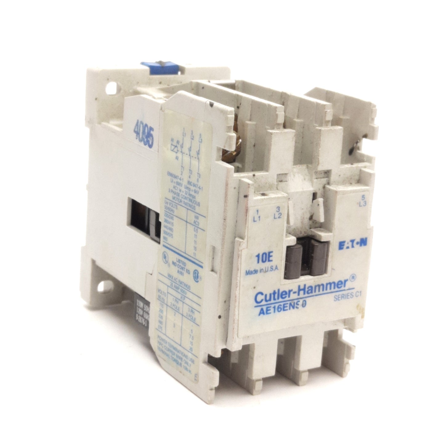 Used Eaton AE16ENS0 10E Motor Starter, 3-Poles, 600VAC 25A Contact, 110-120VAC Coil