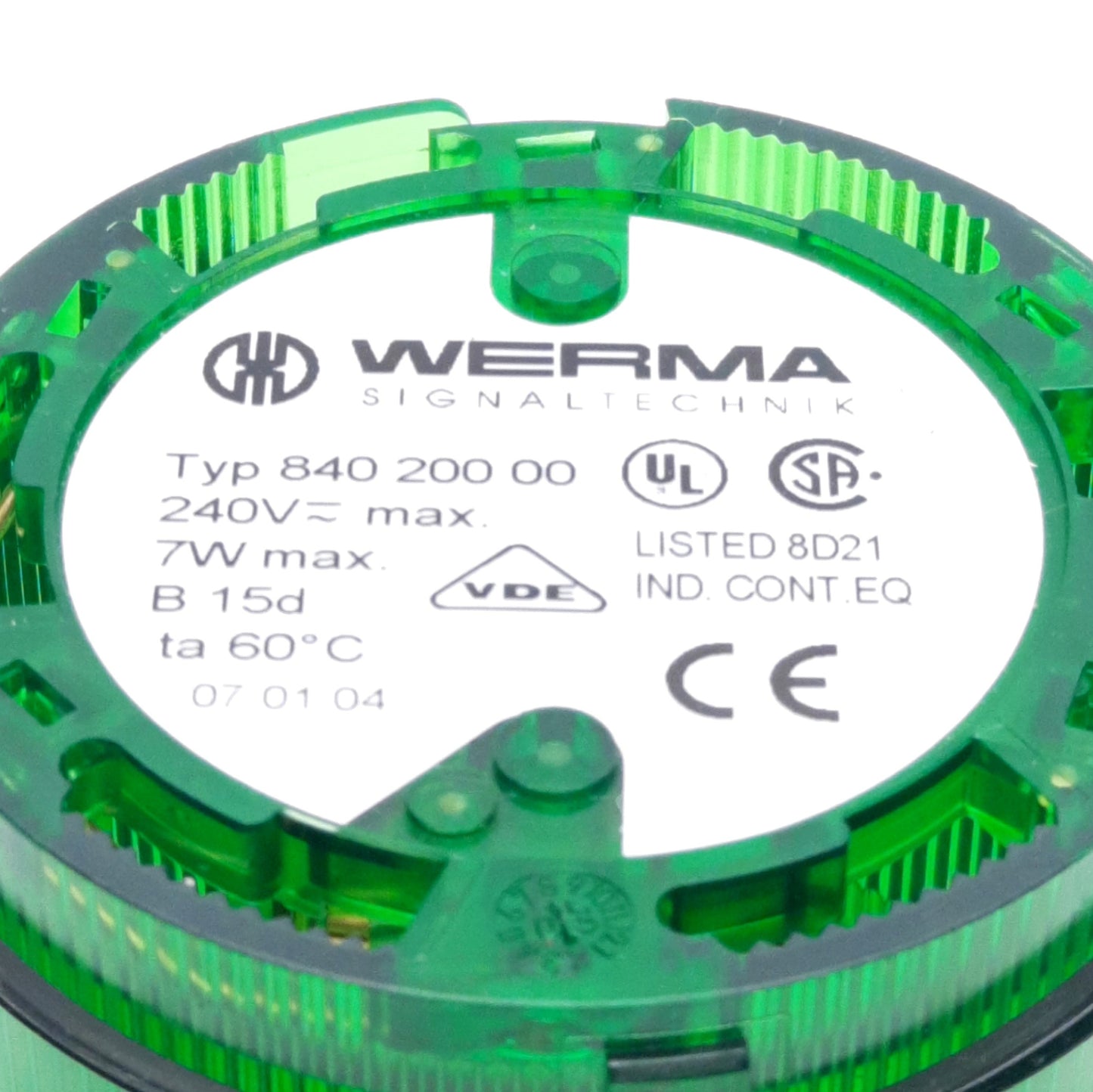 Used Werma 840.200.00 Signal Tower Stack Light Module, ø70mm, 240V Max, Green