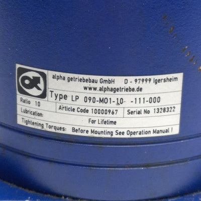 Used Wittenstein LP 090-M01-10-111-000 Gear Reducer, 10:1, Inline, 90mm Frame, 40Nm