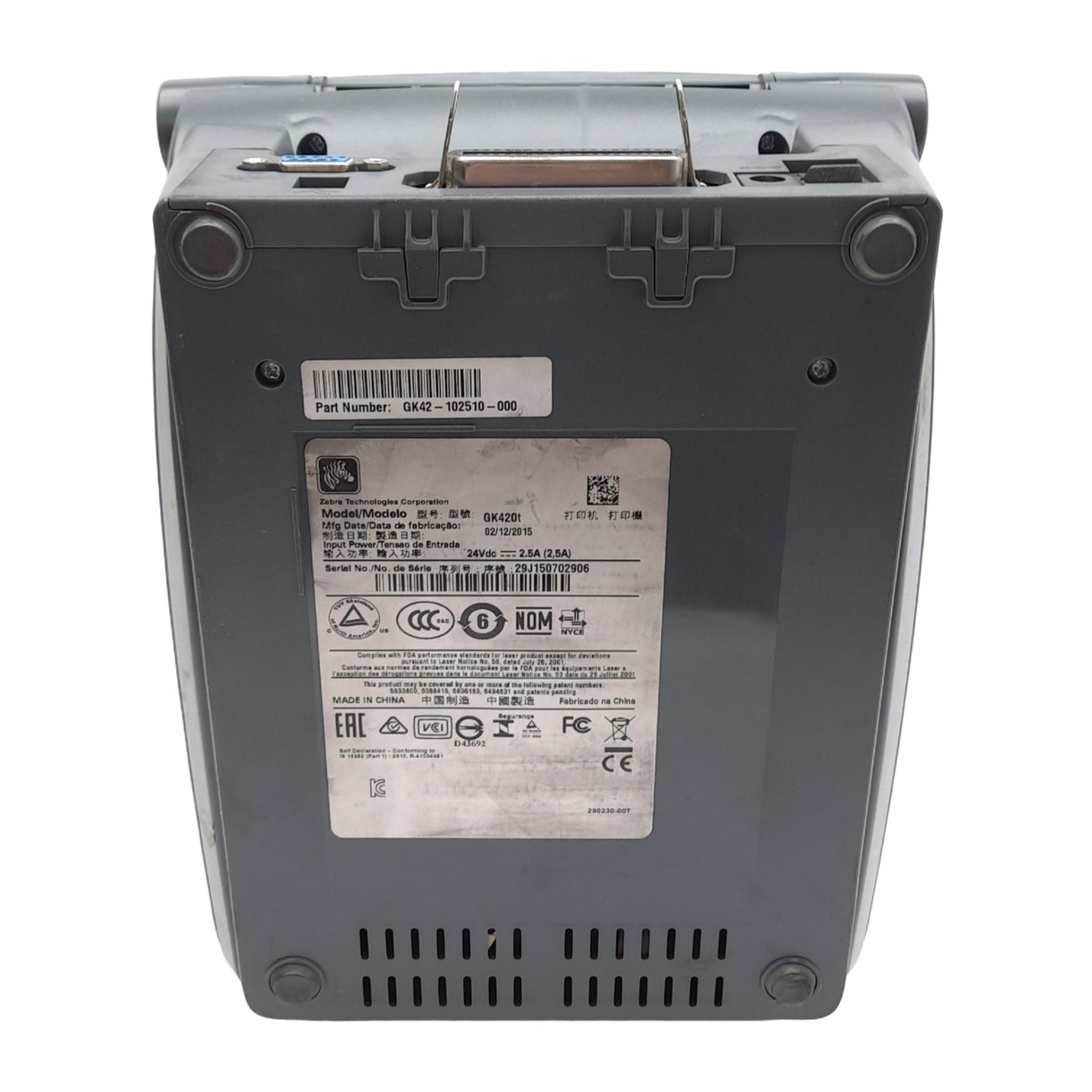 Used Zebra GK420t GK42-102510-000 Thermal Transfer Printer, 203DPI, 5" Per Second