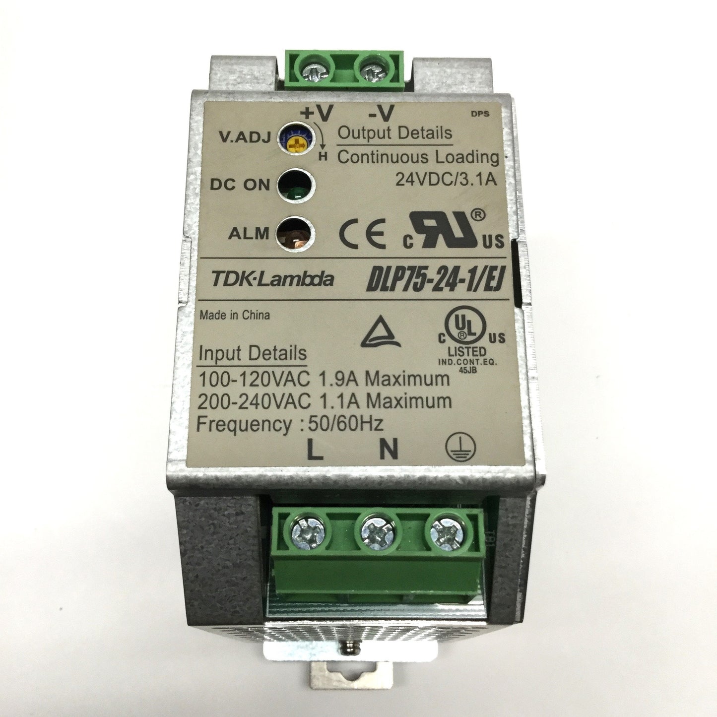 Used TDK Lambda DLP75-24-1/EJ Power Supply 100-120/200-240VAC In, 24VDC 3.1A Out 75W