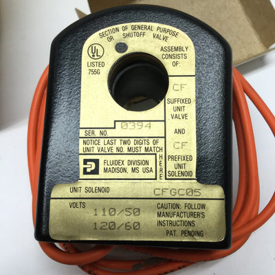 New Parker CFGC05 Gold Ring Valve Replacement Solenoid Coil 110/120VAC