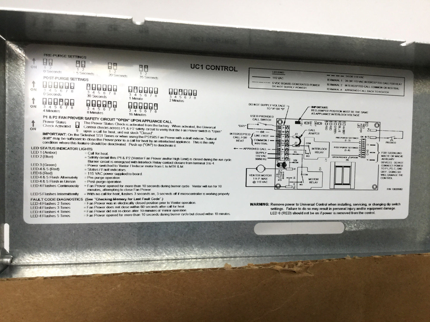 New – Open box Tjernlund UC1 Universal Interlock Control Module 120VAC 50/60Hz, 3/4HP Max