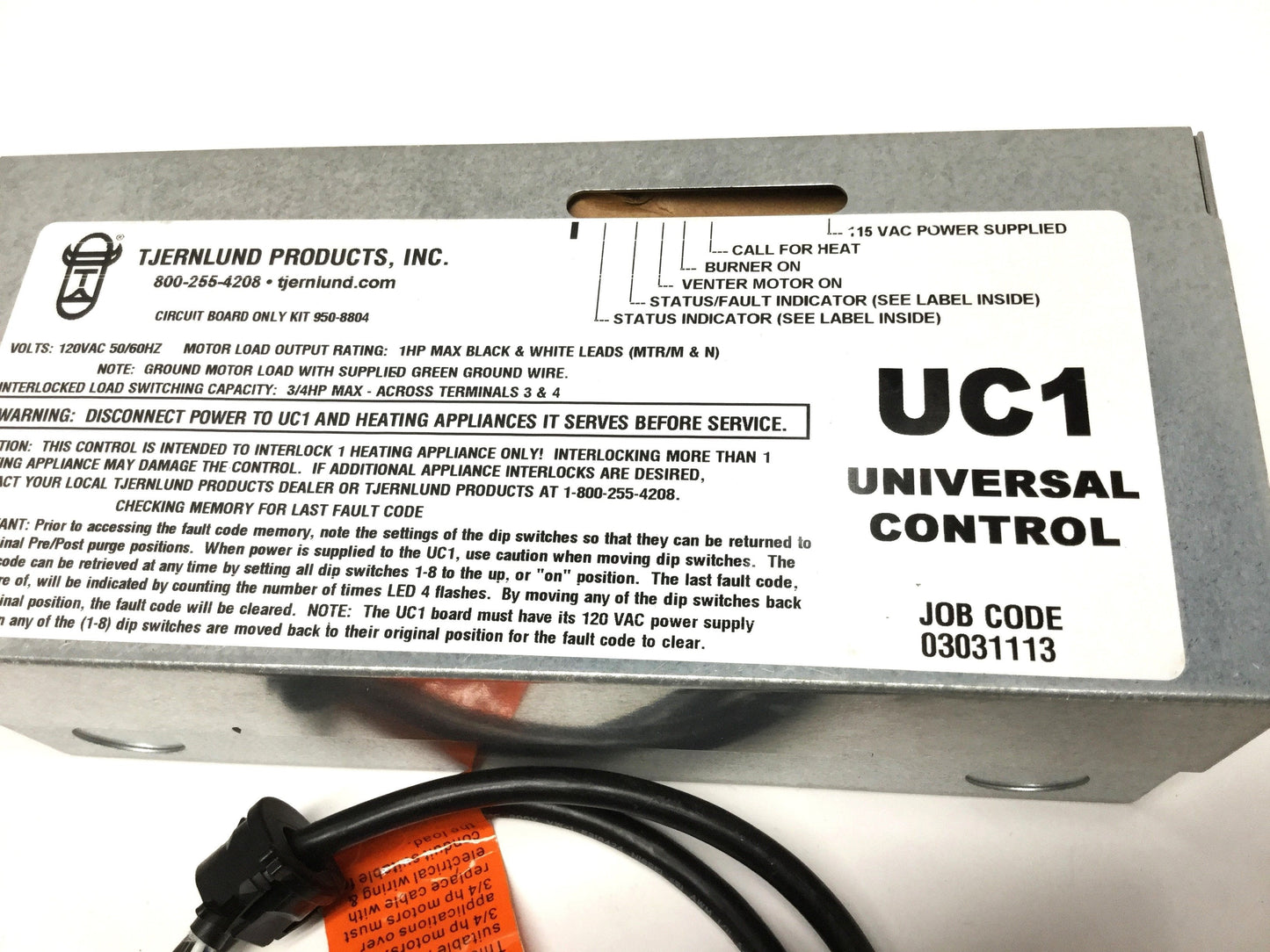New – Open box Tjernlund UC1 Universal Interlock Control Module 120VAC 50/60Hz, 3/4HP Max